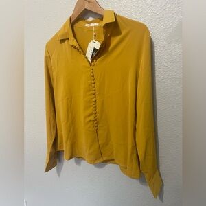 Mustard button up blouse new with tags sz medium lace cream